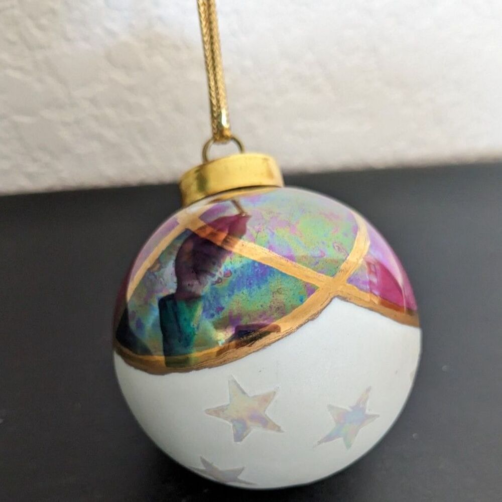 Unique hand painted Christmas ornament ball - Stars, iridescent colors